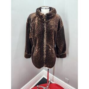 80s-Lorovi Brown and Black Cheetah Faux Fur Coat - PL